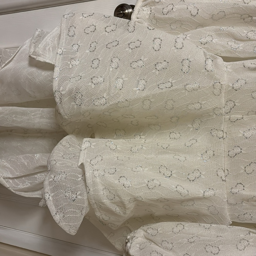 Cream w/ silver detail Lace High-Low Dress – Plus Size Elegant Party Dress (XL) - Picture 10 of 15